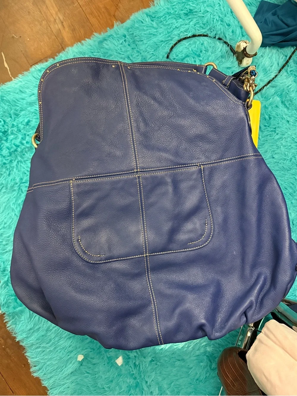 Hayden-Harnett Ana Cobalt Blue Pebbled Leather Oversized Hobo Bag Y2K